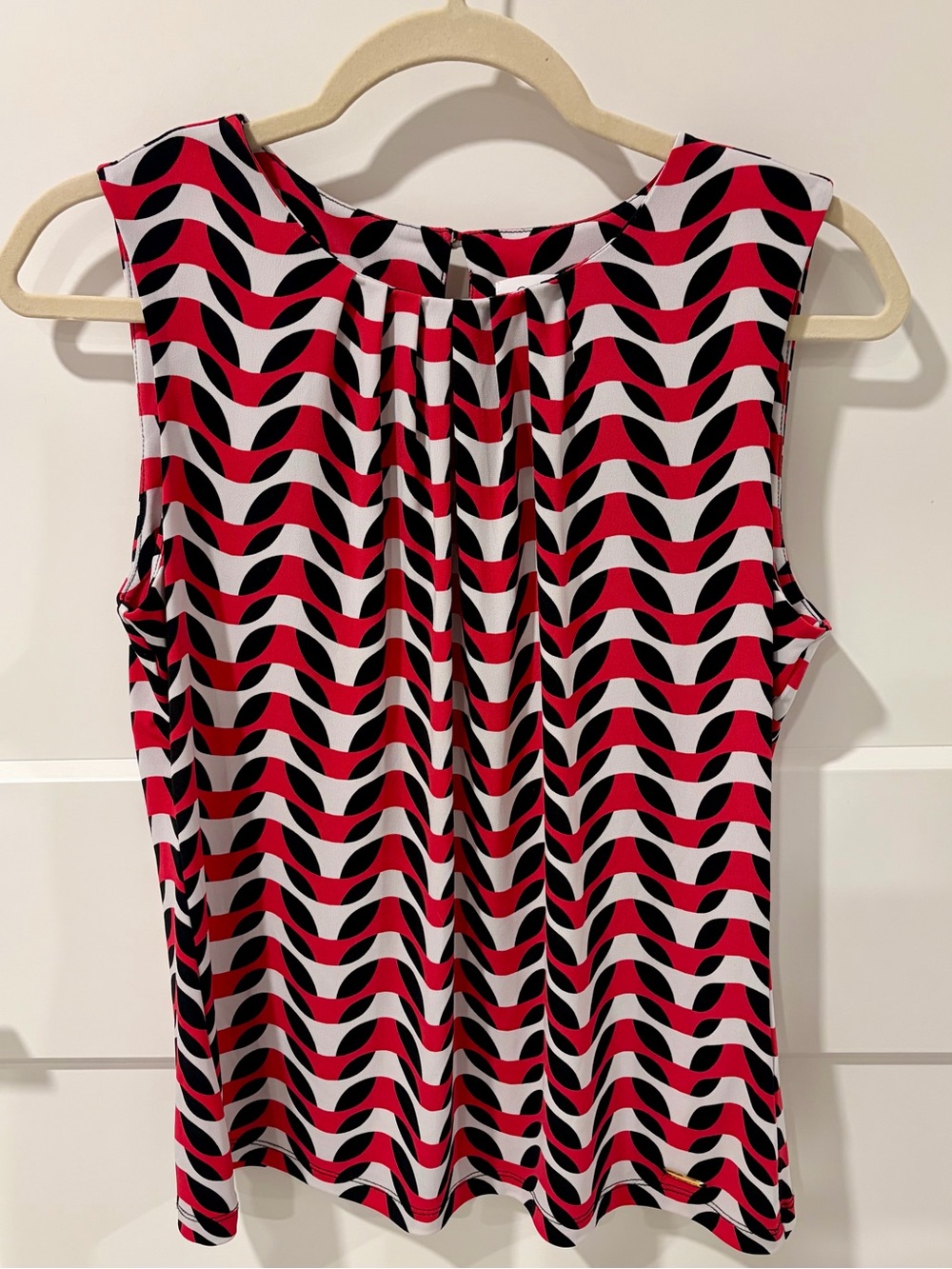 Calvin Klein Abstract Wave-Print Sleeveless Blouse Size Petite Medium